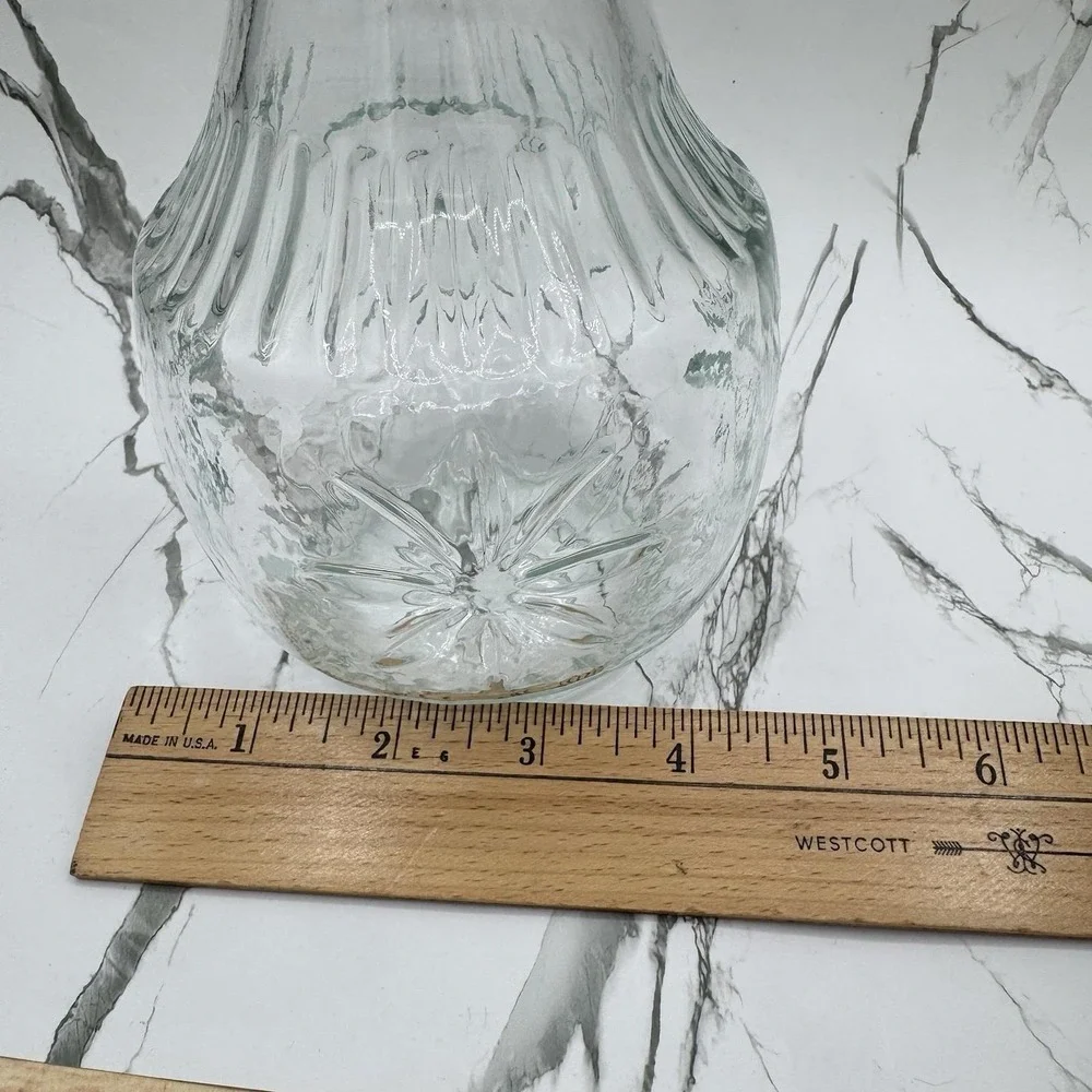 Vintage Starburst Clear Glass Decanter w Stopper MCM Barware Handle 1970s
